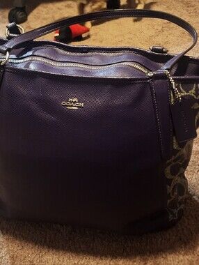 Coach Purple Leather & Signature Panel Shoulder Bag